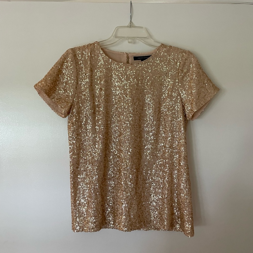 French Connection dusty rose sequined, lined top.  Size 4.